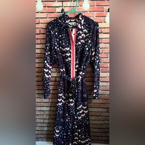 Boden Navy Floral Pippa Print Button-Front Shirt Dress with Tie Belt Size 10R